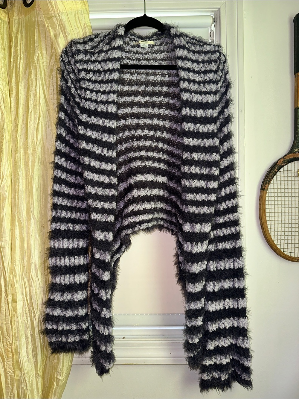 Kimchi Blue Black & Gray Striped Fuzzy Open-Front Cardigan